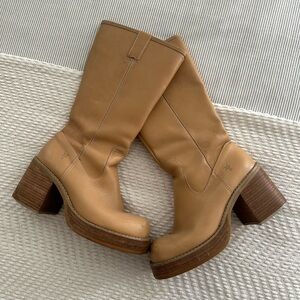 VINTAGE 1980 Frye Dorian Platform Chunky Banana Leather Knee High Boots